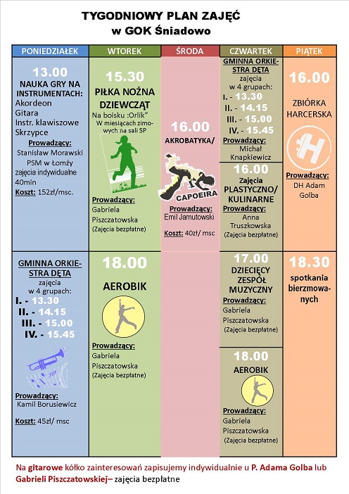 tygodniowy plan zajęć w GOK Śniadowo