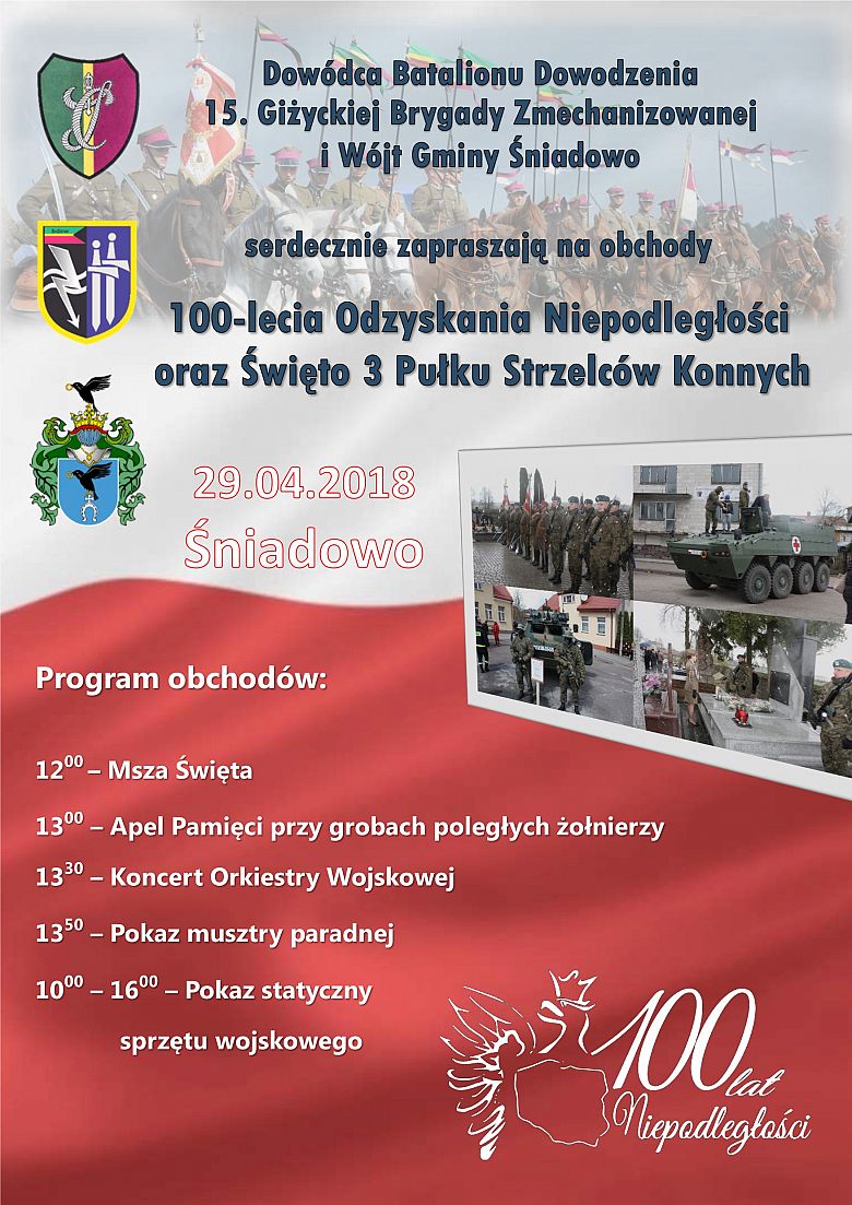 Zaproszenie na obchody 100-lecia Odzyskania Niepodległości