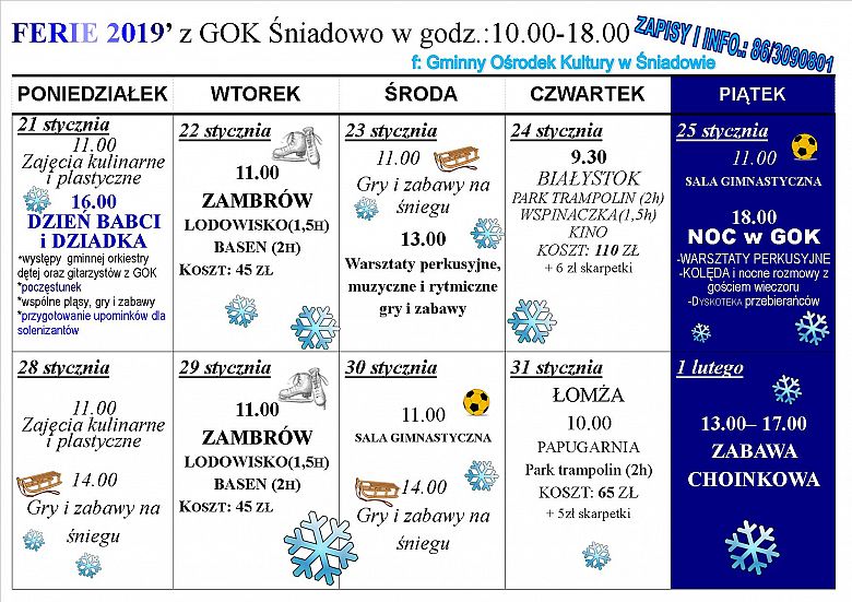 FERIE 2019 z GOK Śniadowo