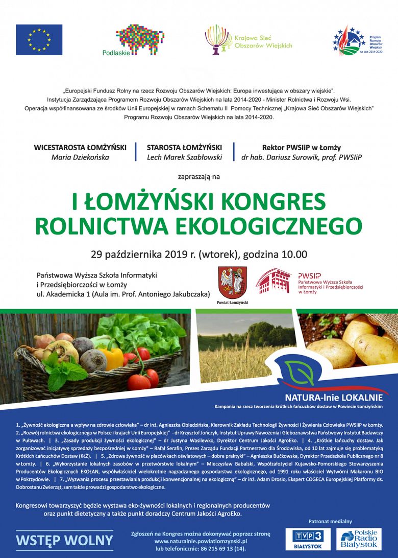 Zaproszenie na I ŁOMŻYŃSKI KONGRES ROLNICTWA EKOLOGICZNEGO