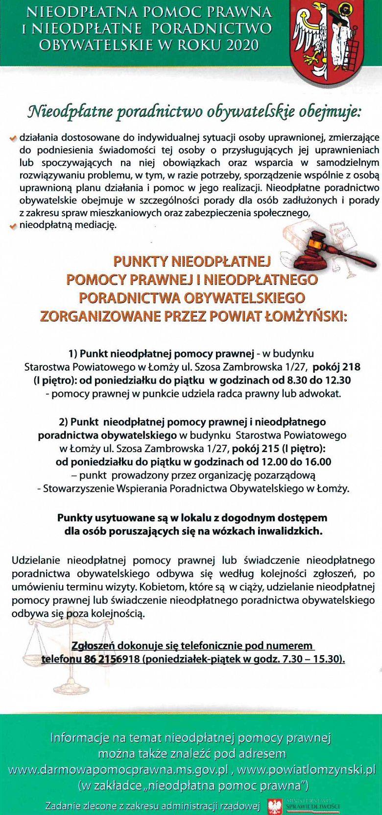 NIEODPŁATNA POMOC PRAWNA i NIEODPŁATNE PORADNICTWO OBYWATELSKIE W ROKU 2020
