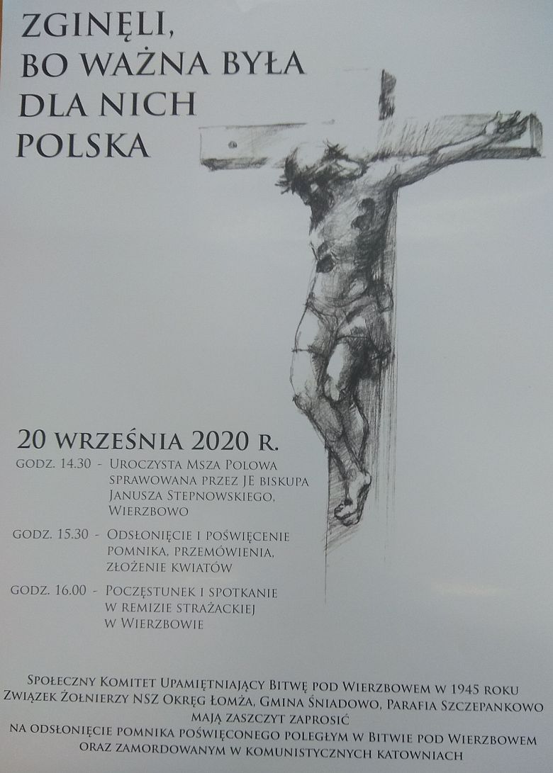 Zaproszenie na uroczystości upamiętniające poległych w bitwie pod Wierzbowem w 1945 r.