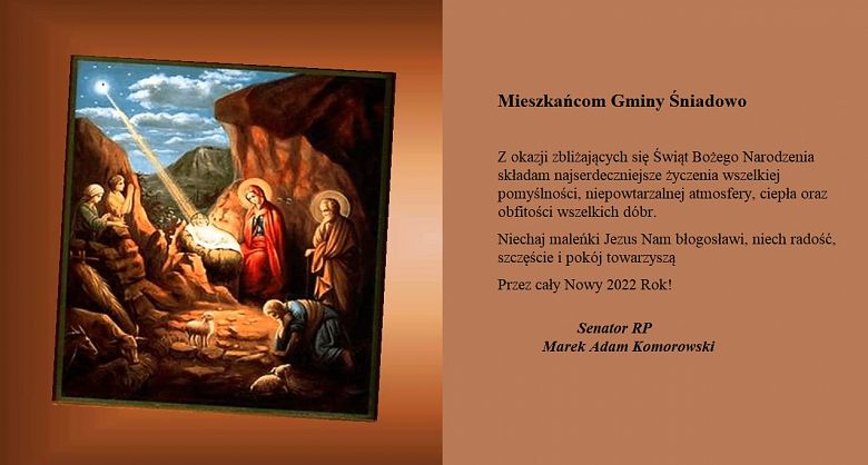 Życzenia Senatora Marka Komorowskiego dla mieszkańców Gminy Śniadowo