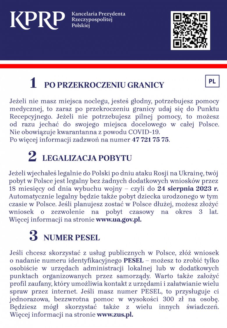 Ulotka informacyjna dla uchodzców z Ukrainy