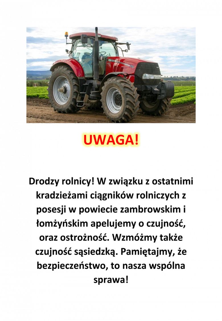 Uwaga na kradzież ciągników rolniczych