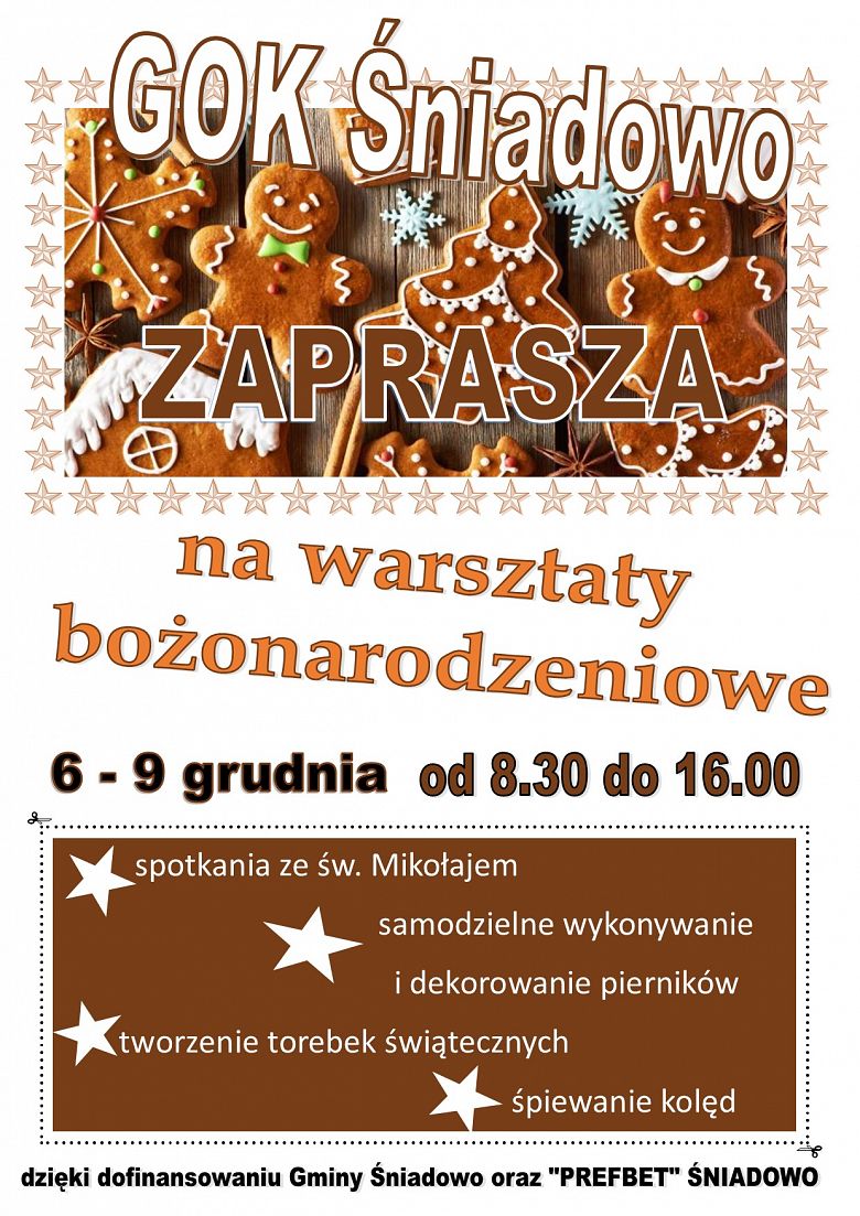 ZAPRASZAMY na  WARSZTATY BOŻONARODZENIOWE w GOK