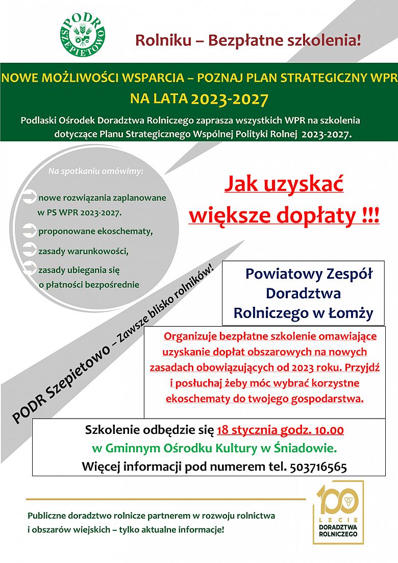 Jak uzyskać większe dopłaty - szkolenie dla rolników